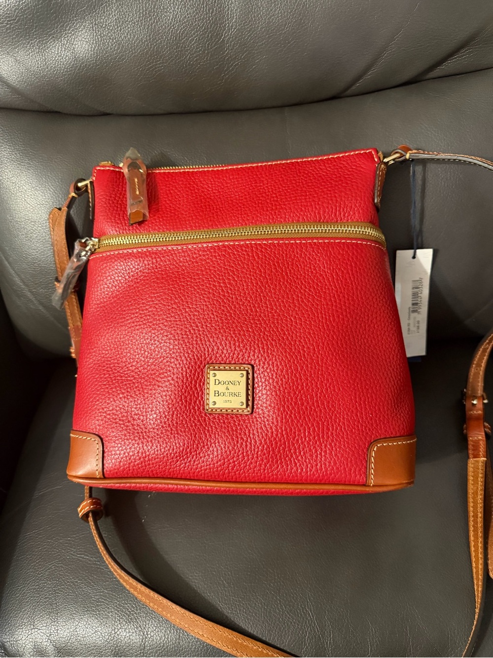 Dooney & Bourke Red Pebbled Leather Crossbody with Tan Trim NWT